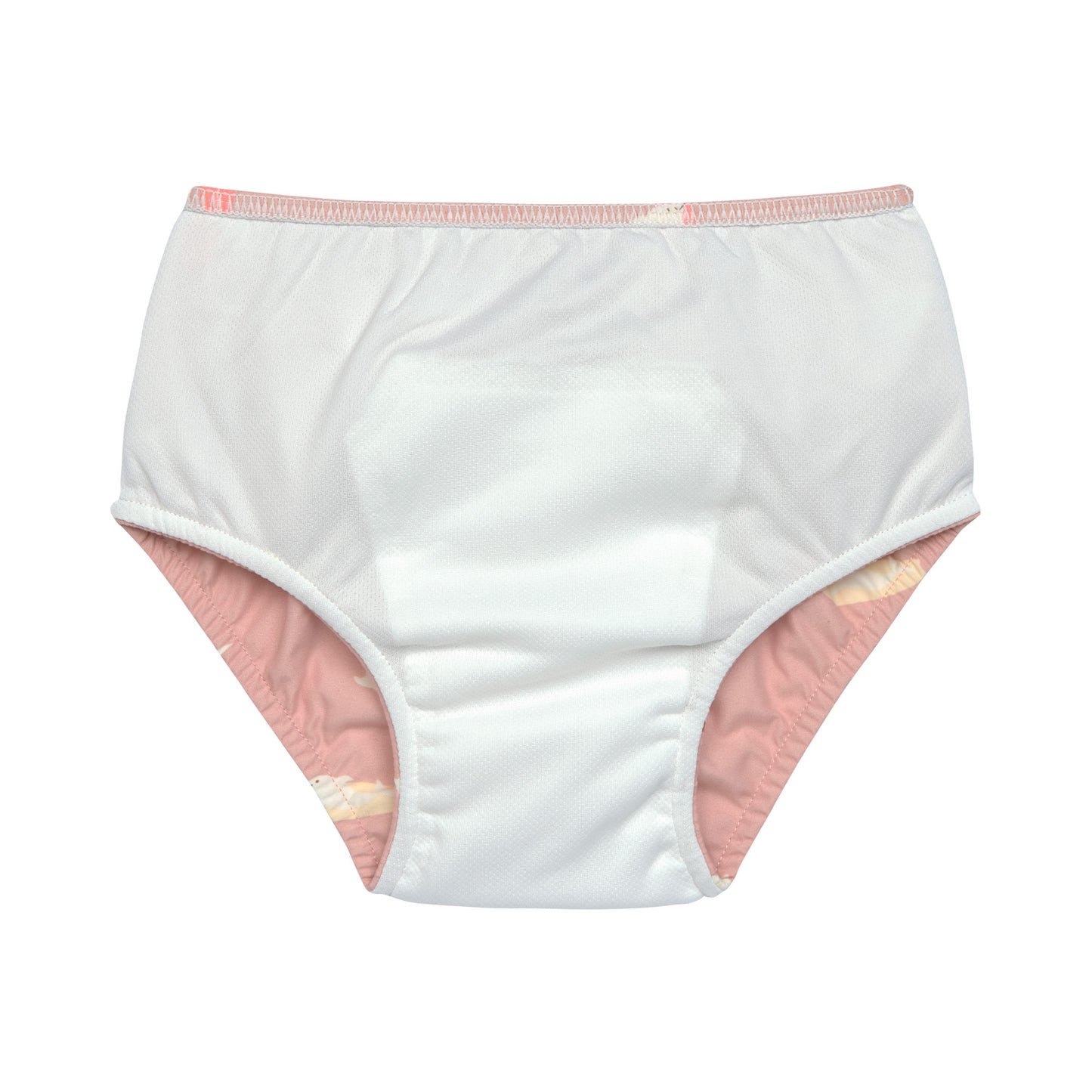 Die rosa Baby Schwimmwindel mit Delphin Print bietet eine schöne und umweltfreundliche Alternative zur Einwegwindel. Ihr saugfähiges Innenfutter hält die Kinderhaut trocken und größere Missgeschicke im Wasser auf. Geeignet von 3 Monaten bis 3 Jahren.