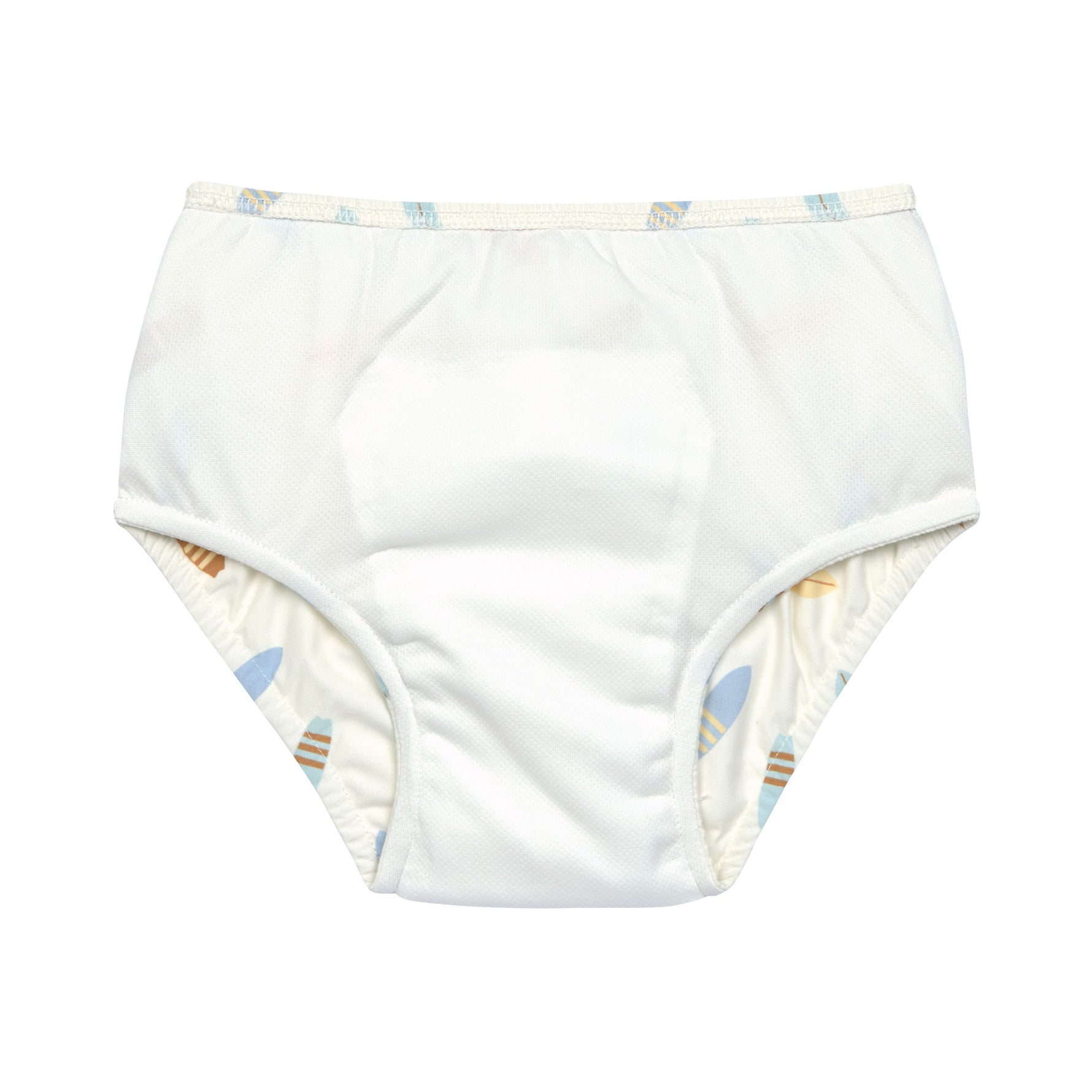 Die weiße Baby Schwimmwindel mit Surfboard Print bietet eine schöne und umweltfreundliche Alternative zur Einwegwindel. Ihr saugfähiges Innenfutter hält die Kinderhaut trocken und größere Missgeschicke im Wasser auf. Geeignet von 3 Monaten bis 3 Jahren.