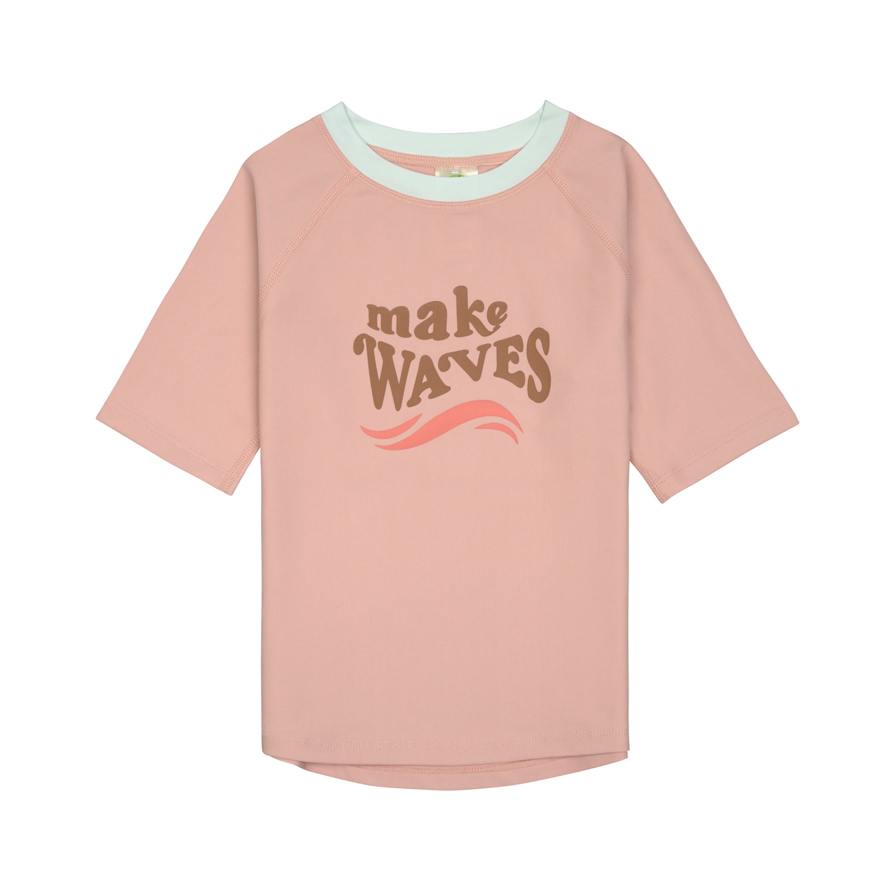 Das rosa, kurzärmelige Kinder UV Shirt mit UV-Schutz 60 kommt mit einem Waves Print und extra weichem Stoff. Das atmungsaktive und schnelltrocknende Material sorgt für eine angenehme Passform und Badespaß. Geeignet von 3 Monaten bis 3 Jahren.