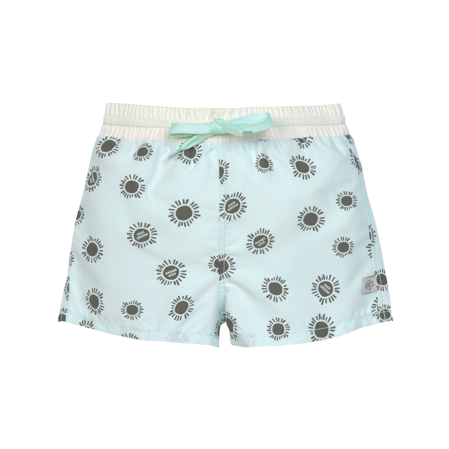 Die kurze Baby Badehose in Grün mit Sunshine Print sorgt dank der integrierten Schwimmwindel, des breiten Bundes und der nahtlosen Verarbeitung im Inneren für ein angenehmes Tragegefühl und Badespaß. Geeignet von 7 Monaten bis 3 Jahren.