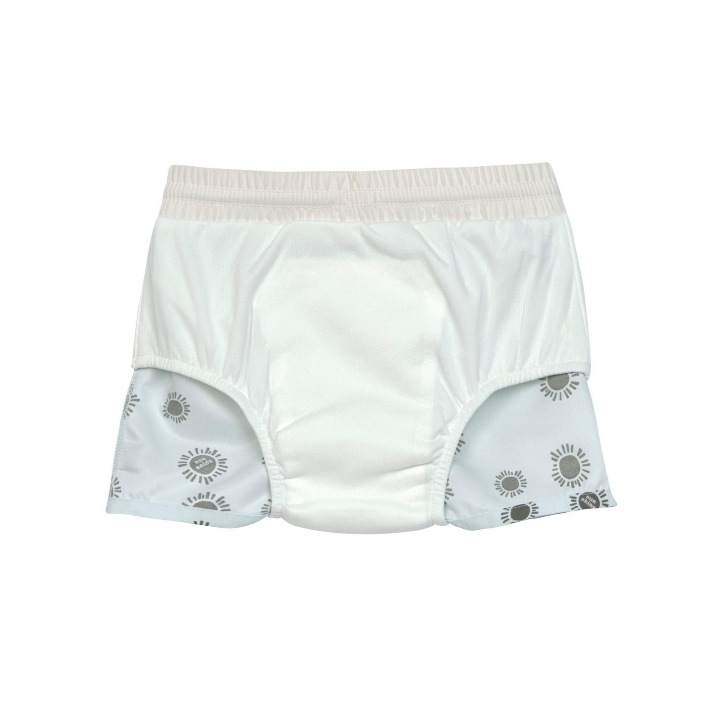 Die kurze Baby Badehose in Grün mit Sunshine Print sorgt dank der integrierten Schwimmwindel, des breiten Bundes und der nahtlosen Verarbeitung im Inneren für ein angenehmes Tragegefühl und Badespaß. Geeignet von 7 Monaten bis 3 Jahren.