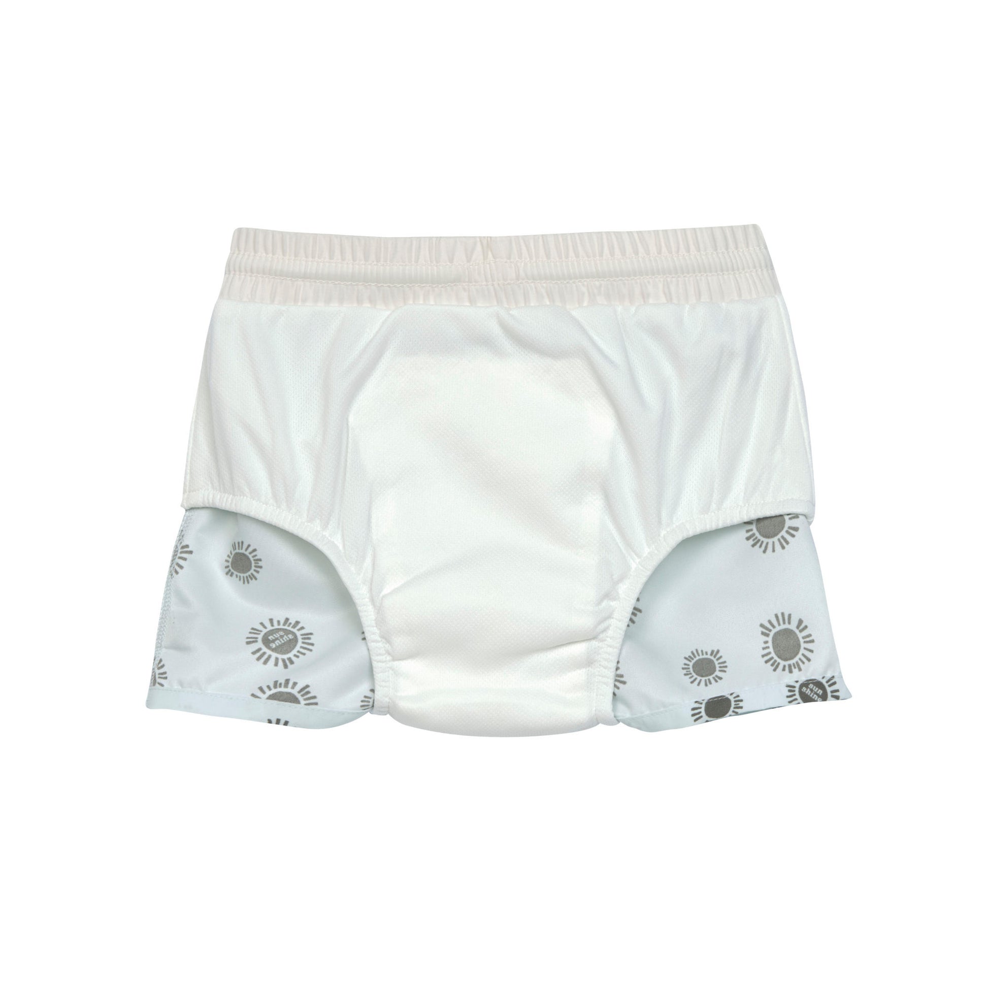 Die kurze Baby Badehose in Grün mit Sunshine Print sorgt dank der integrierten Schwimmwindel, des breiten Bundes und der nahtlosen Verarbeitung im Inneren für ein angenehmes Tragegefühl und Badespaß. Geeignet von 7 Monaten bis 3 Jahren.