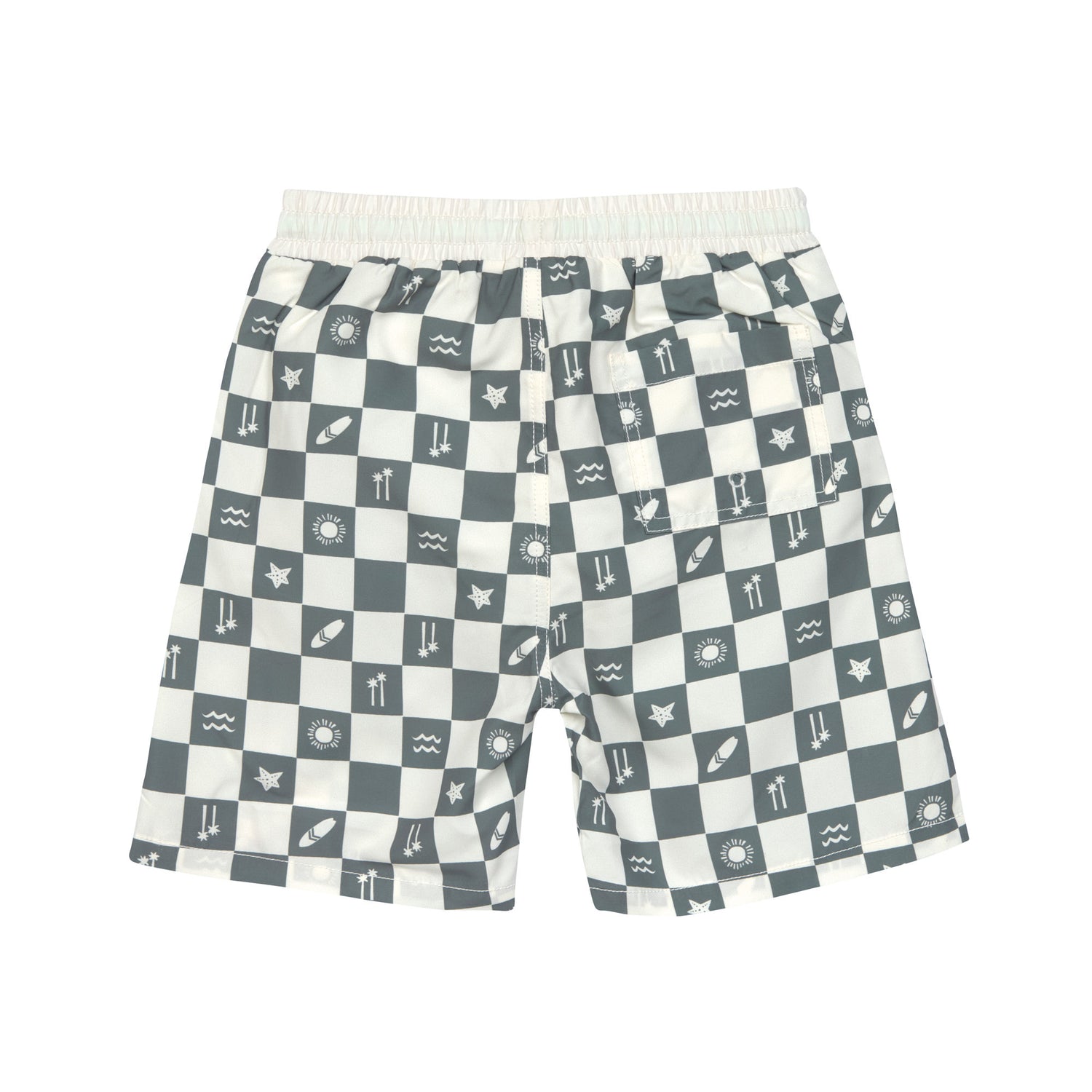 Die lange, grün karierte UV Badehose für Kinder (3 - 6 Jahre) mit UV Schutz 80 sorgt für einen stylishen Surfer Look auf dem Badeausflug. Der elastische Bund und der Kordelzug garantieren ein angenehmes Tragegefühl.