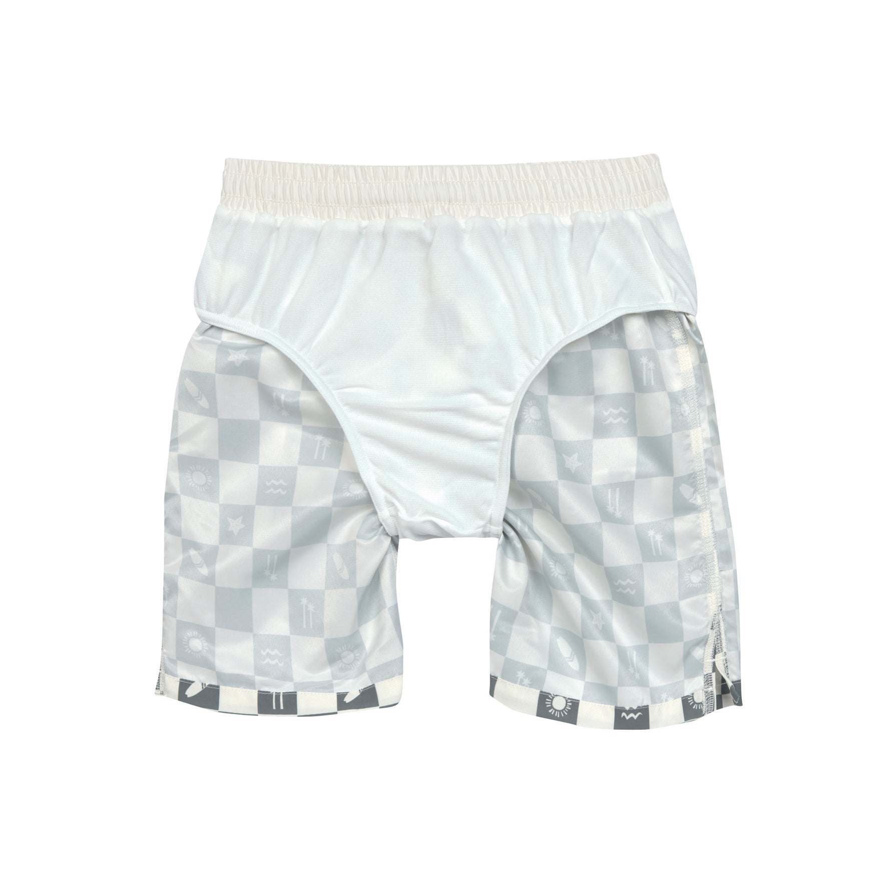 Die lange, grün karierte UV Badehose für Kinder (3 - 6 Jahre) mit UV Schutz 80 sorgt für einen stylishen Surfer Look auf dem Badeausflug. Der elastische Bund und der Kordelzug garantieren ein angenehmes Tragegefühl.