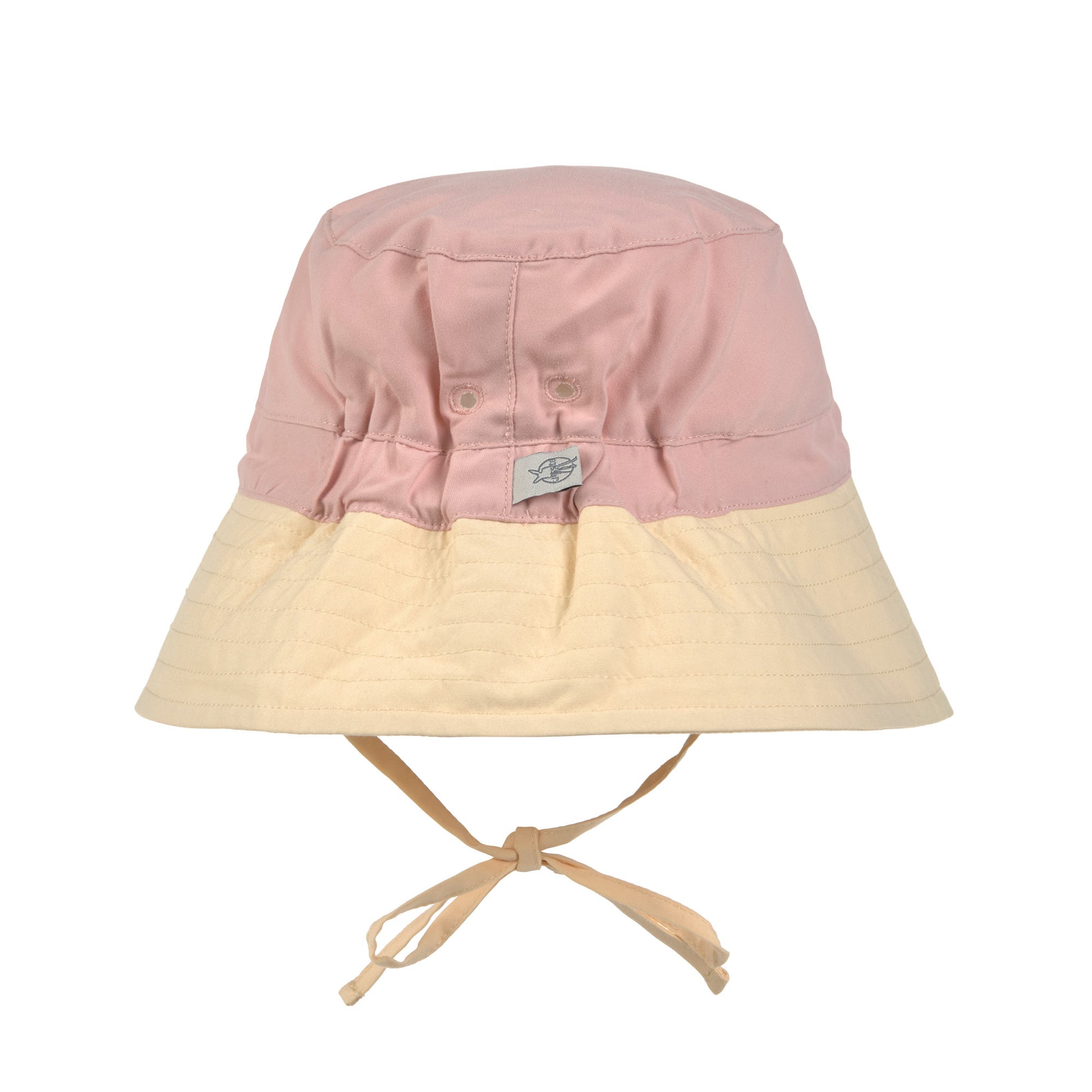 Der schlichte Kinder Fischerhut in Gelb Rosa schützt dank UV-Schutz 80 den Kopf, Nacken und die Augen von Babys und Kleinkindern. Sein schnelltrocknendes Obermaterial und das elastische Band am Hinterkopf sorgen für hohen Tragekomfort.