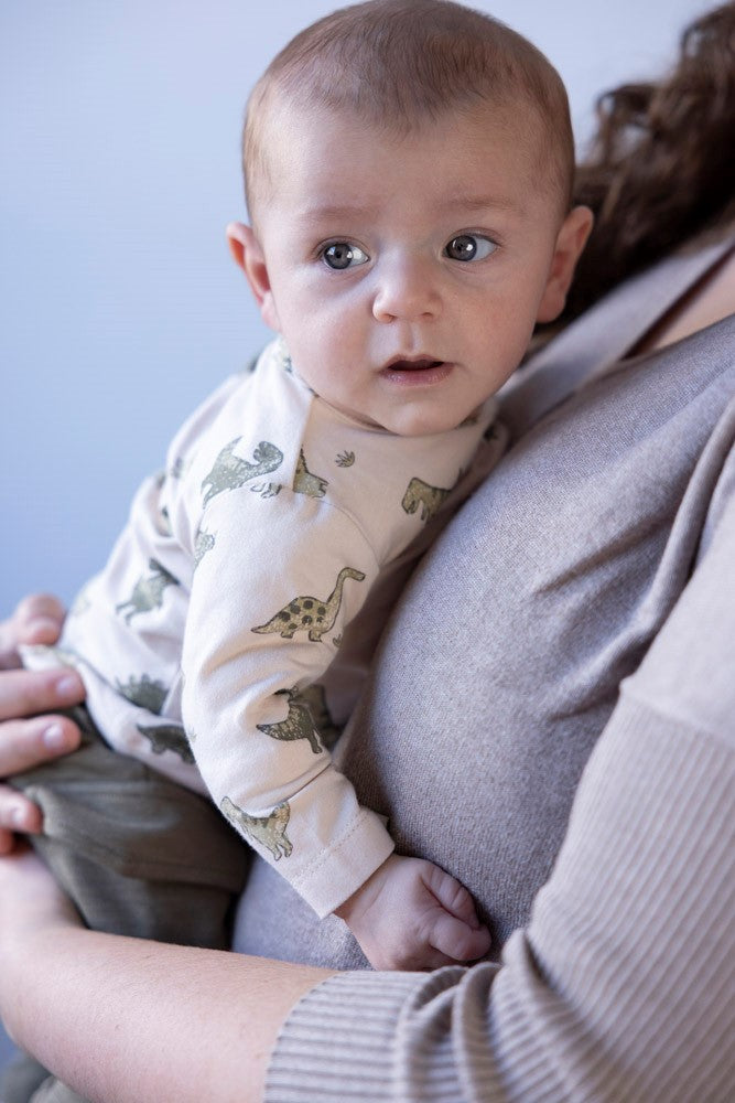 Dieses Langarmshirt aus der Rawrsome Kollektion von Feetje besticht durch einen durchgehenden Dinosaurier-Alloverdruck und bietet Komfort sowie Stil für kleine Dino-Fans.