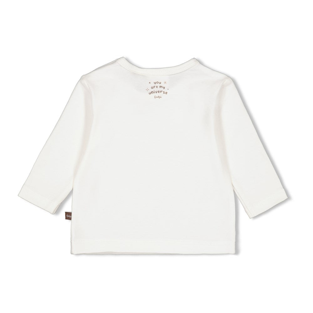 weißes Langarmshirt mit Weltkugelaufdruck vorne