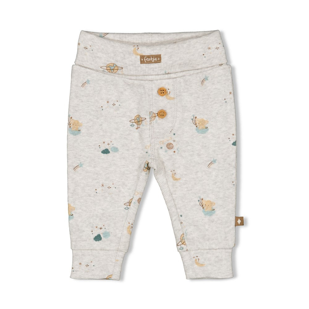 graumelierte, gerippte Hose mit Weltallmuster