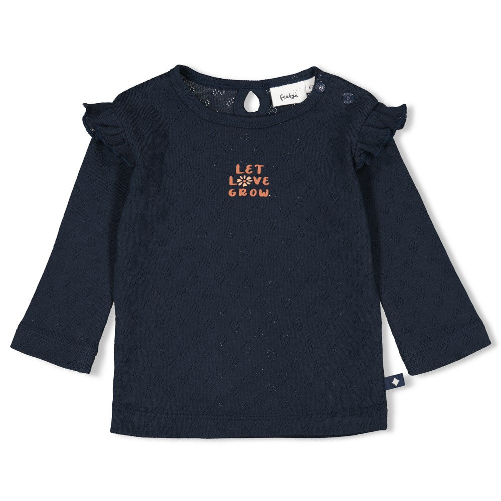 dunkelblaues langarm Shirt mit Spruch "Let Love Grow"