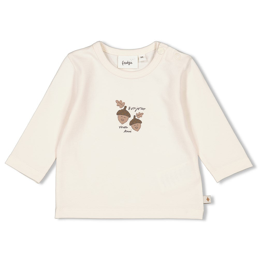 Dieses langärmelige Baby-Shirt aus der Herbstkollektion Acorn von Feetje ist perfekt für die kühleren Tage geeignet. Hergestellt aus hochwertiger Baumwolle sorgt es nicht nur für einen angenehmen Tragekomfort, sondern auch für einen bequemen Sitz. Mit seinem süßen Design ist es zudem ein echter Hingucker.