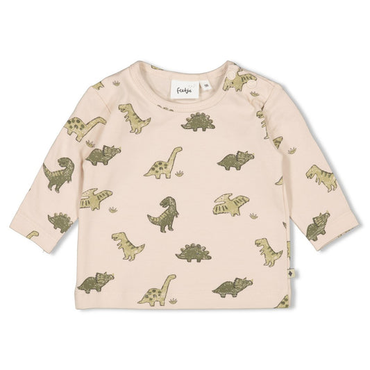 Dieses Langarmshirt aus der Rawrsome Kollektion von Feetje besticht durch einen durchgehenden Dinosaurier-Alloverdruck und bietet Komfort sowie Stil für kleine Dino-Fans.
