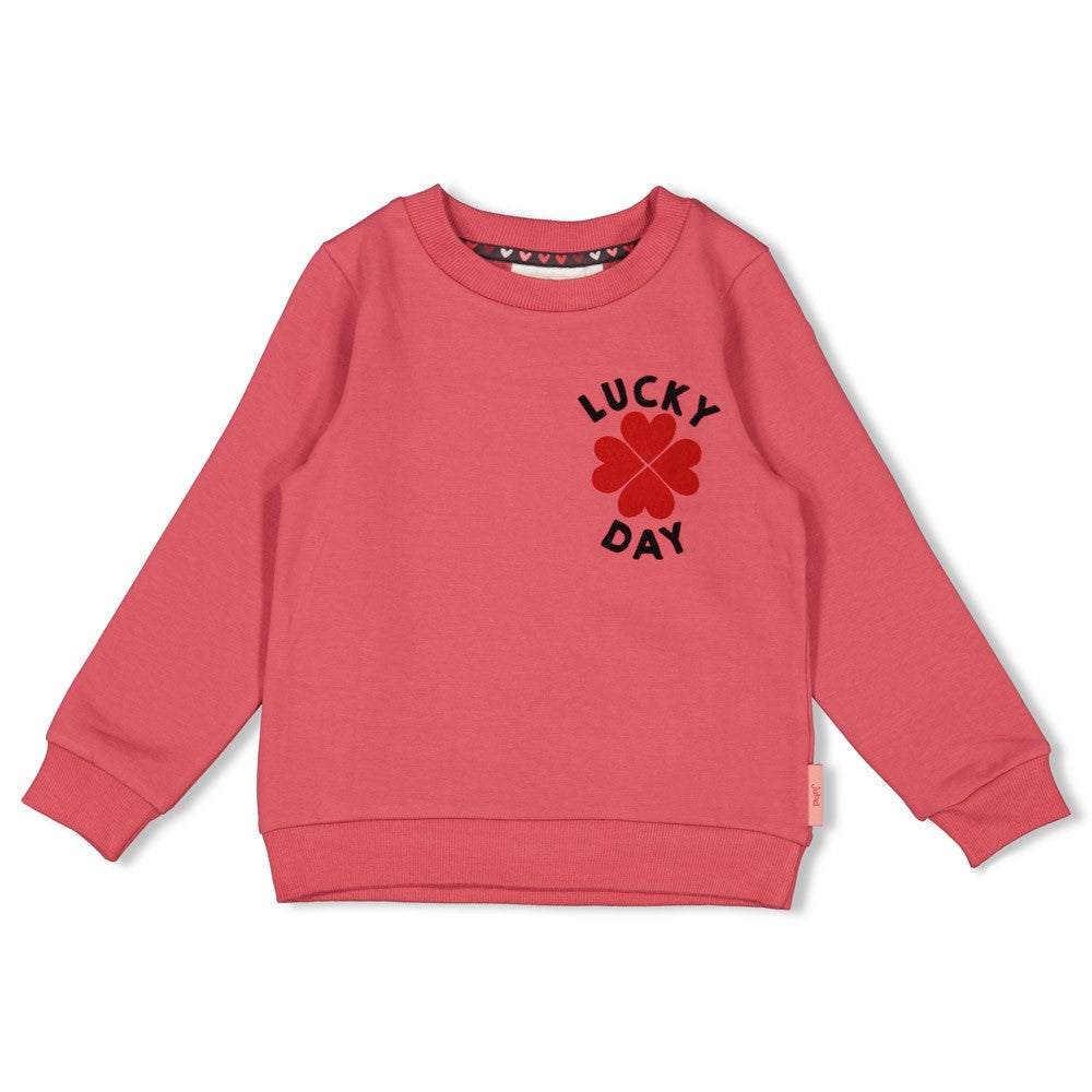 Dieser rosa-rote Sweater aus der Queen Of Hearts Kollektion von Jubel besticht durch seinen charmanten Aufdruck und verleiht jedem Outfit eine verspielte Note.