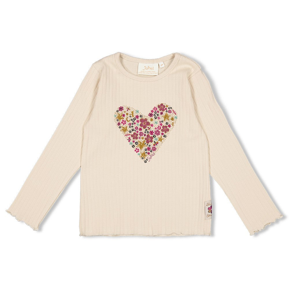 Dieses helle, gerippte Langarmshirt mit einem floralen Herzmotiv stammt aus der Shine Bright Kollektion von Jubel und bietet einen angenehmen Tragekomfort.