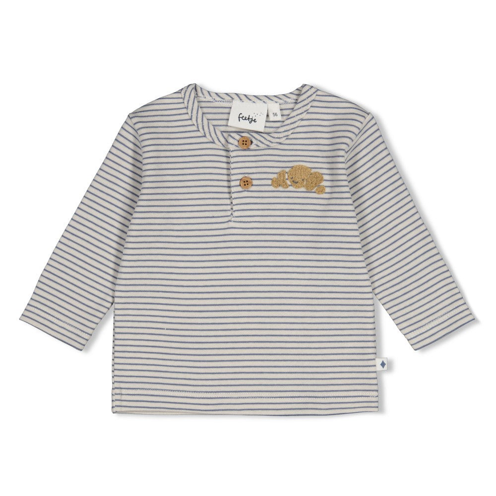 Gerippte Longsleeve Ringel - Breakfast Buddy von Feetje. Das klassische Ringel-Design in angenehmer Rippqualität bietet Komfort und Stil für jeden Tag. Die elastische Mischung aus Baumwolle und Elasthan sorgt für optimale Bewegungsfreiheit und langlebige Passform.