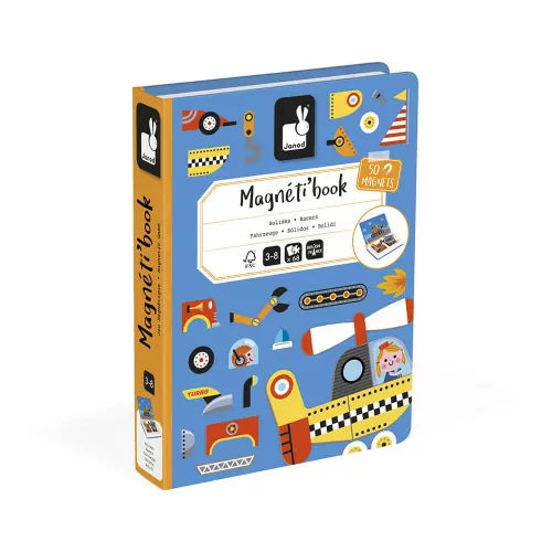 Das Magneti'Book „Fahrzeuge“ begeistert Kinder ab 3 Jahren mit 50 Magneten zum Bauen und Erfinden neuer Fahrzeuge. Ob Feuerwehrwagen, U-Boot oder Flugzeug – die 18 Modellkarten bieten vielfältige Bauideen. Das praktische Buchformat macht es ideal für unterwegs und fördert spielerisch Kreativität und Feinmotorik. Hergestellt aus FSC®-zertifizierten Materialien, ist es ein nachhaltiges Lernspiel für kleine Entdecker.