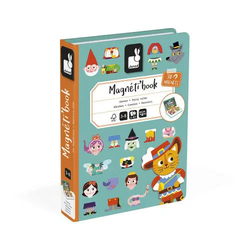 Magnéti'book „Märchen“ ist ein pädagogisches Magnetbuch für Kinder ab 3 Jahren. Mit 30 Magneten und zehn Modellkarten können Kinder bekannte Märchenfiguren nachbauen oder eigene fantasievolle Figuren kreieren. Das Spiel fördert Kreativität und Feinmotorik und besteht aus FSC®-zertifizierten Materialien. Ideal für spielerisches Lernen und Spaß.