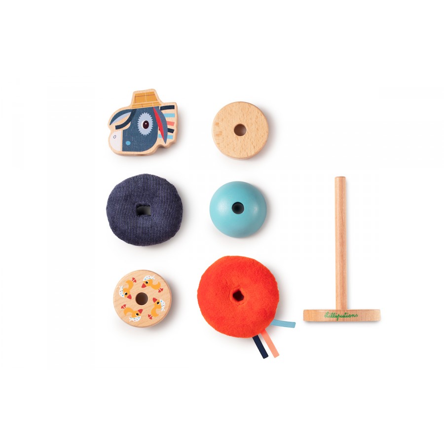 Diese originelle Stapelpyramide aus verschiedenen Materialien macht Laune und fördert die Feinmotorik Ihres süßen Fratzes. Beim Übereinanderstapeln der Teile darf man nach Herzenslust kreativ sein! Unterschiedliche Materialien und Farben regen die Sinne an